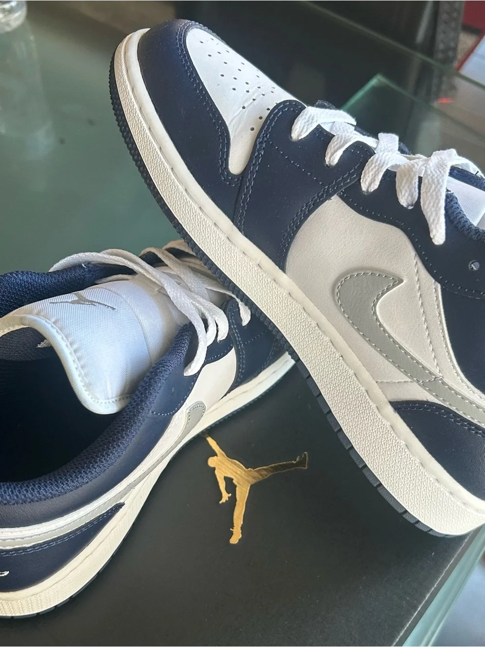 Jordan Kids White, Navy and Light Gray Low-Top Sneakers